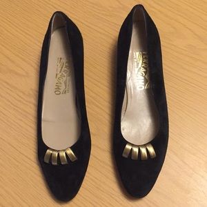 Ferragamo Black Suede Wedge Shoes Sz 9.5 AA